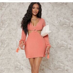 SHEIN SXY Tassel Drawstring Cuff Cutout Dress in Peach
